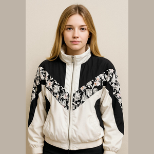 Vintage 1980s Lavon Sport Jacket White Black Bomber Small